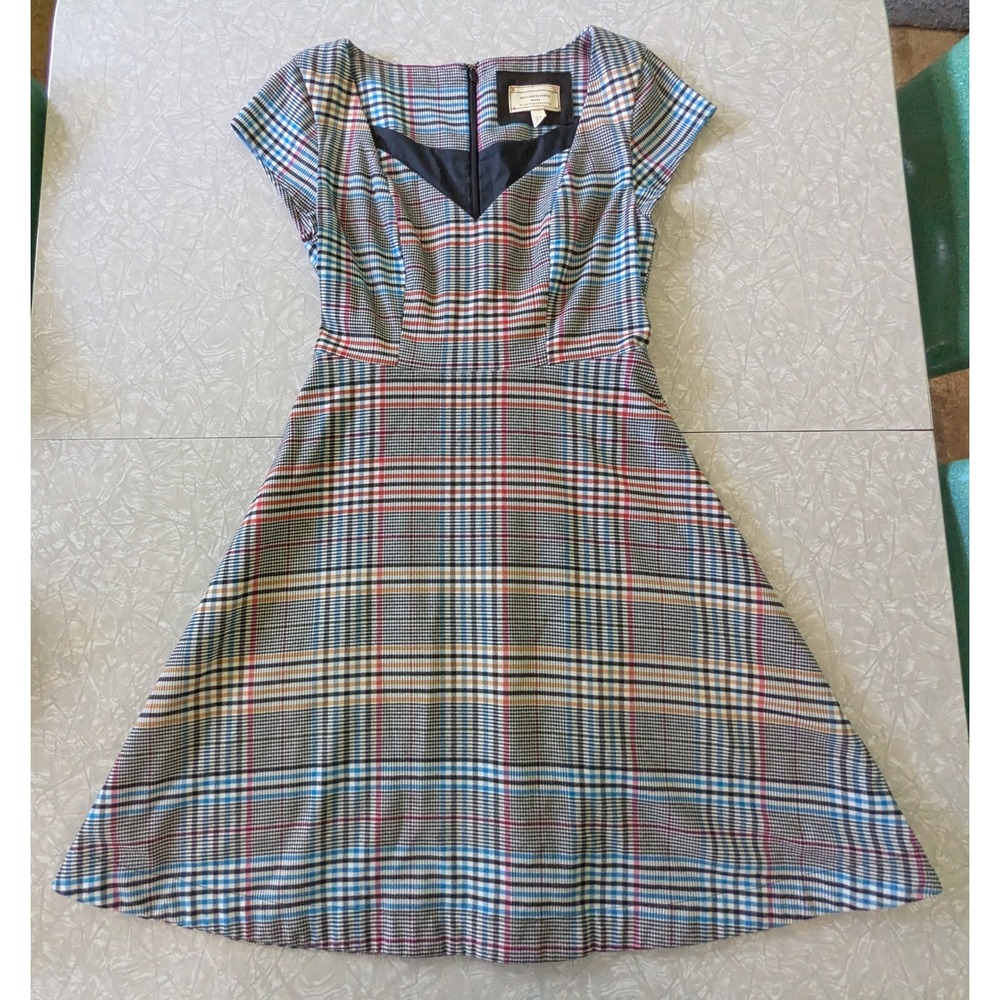 Sz 2 Moulinette Soeurs Anthropologie Finley Plaid Fit & Flare Dress Cap Sleeve